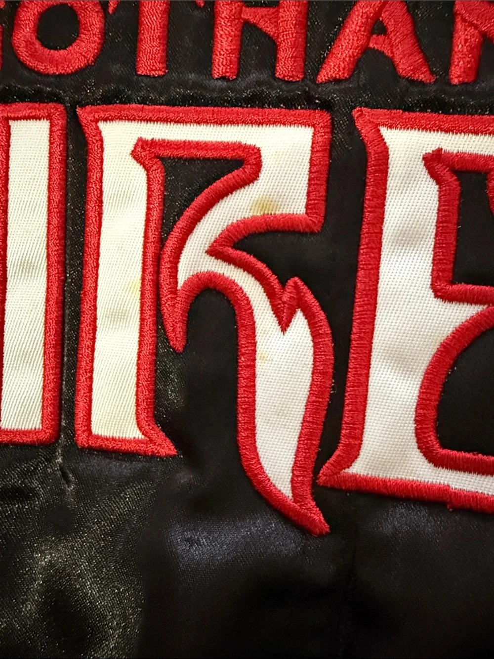 Custom Black Satin Bomber Jacket with Orange Lining and Gotham City Sirens logo